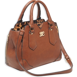 BULLDOG SATCHEL PURSE WITH HOLSTER CHESTNUT/LEOPARD