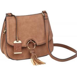BULLDOG CROSS BODY CAMEL PURSE SUEDE